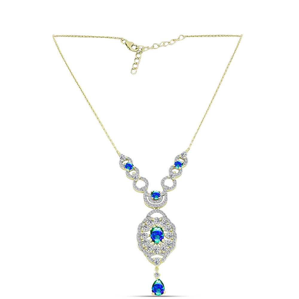 Collar de Plata Bañada en Oro con Cuarzo Pavo Real y Topacio Blanco 1 