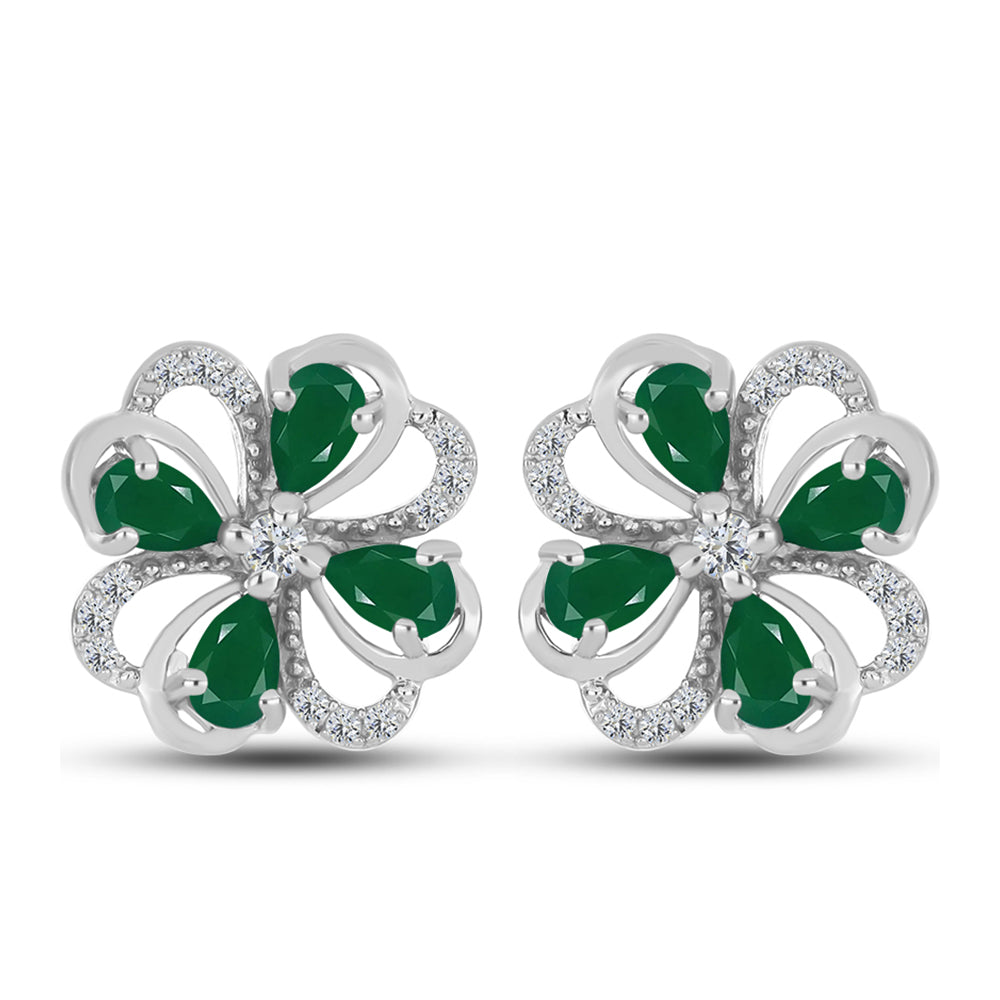 Pendientes de Plata con Calcedonia Verde y Topacio Blanco