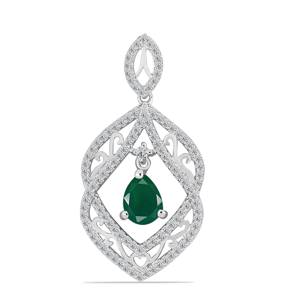 Colgante de Plata con Calcedonia Verde y Topacio Blanco 1 