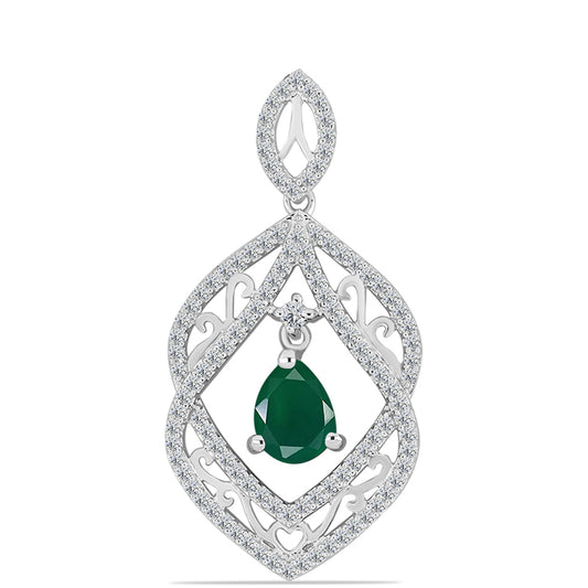 Colgante de Plata con Calcedonia Verde y Topacio Blanco