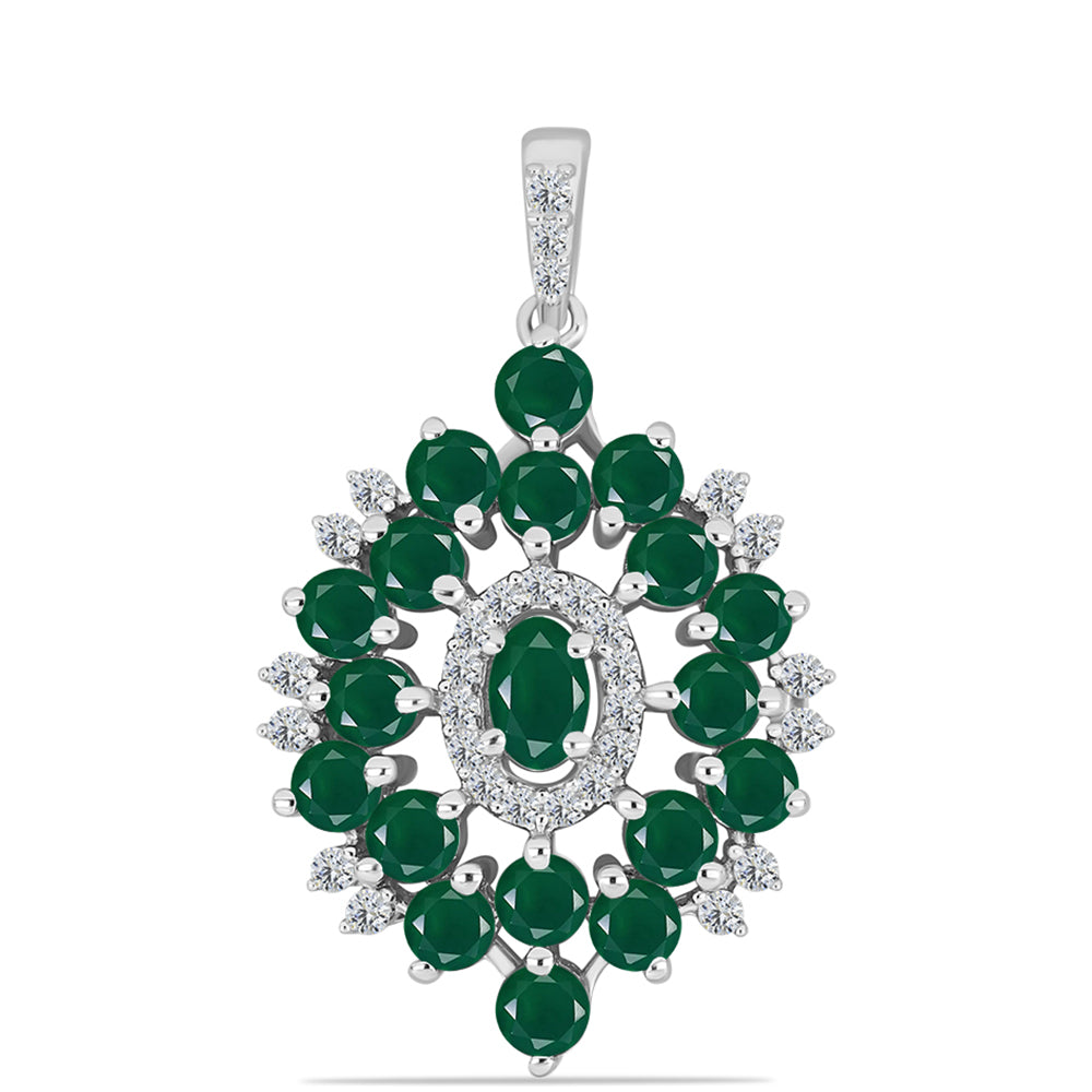 Colgante de Plata con Calcedonia Verde y Topacio Blanco