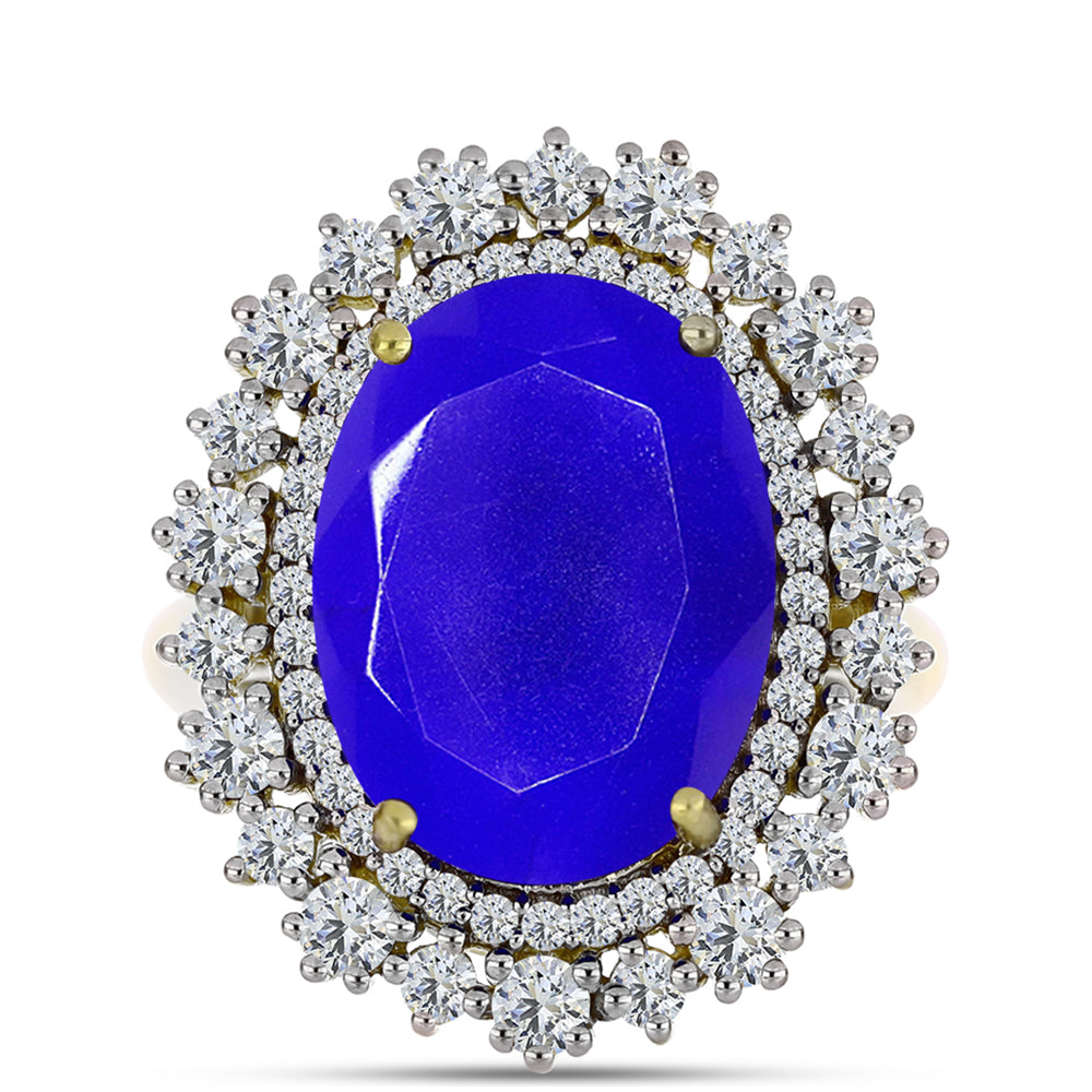 Anillo de Plata Bañada en Oro con Ágata azul y Topacio Blanco 1 