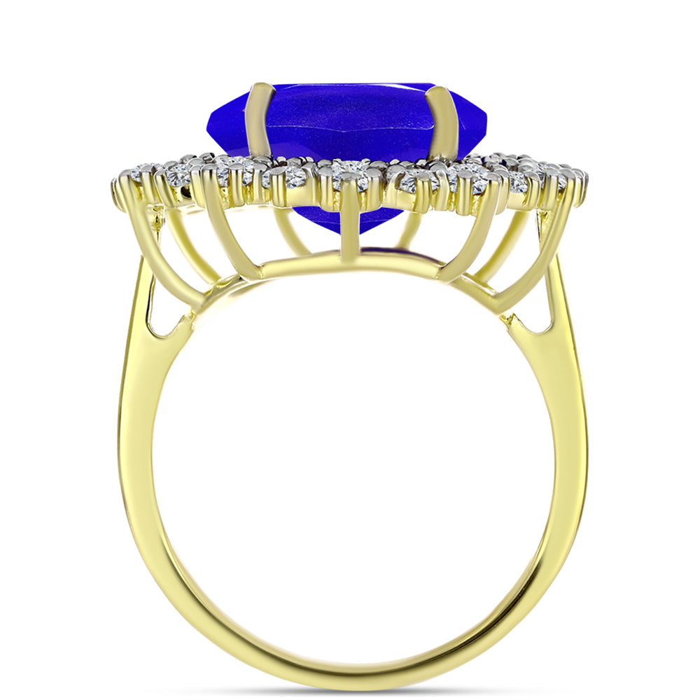 Anillo de Plata Bañada en Oro con Ágata azul y Topacio Blanco