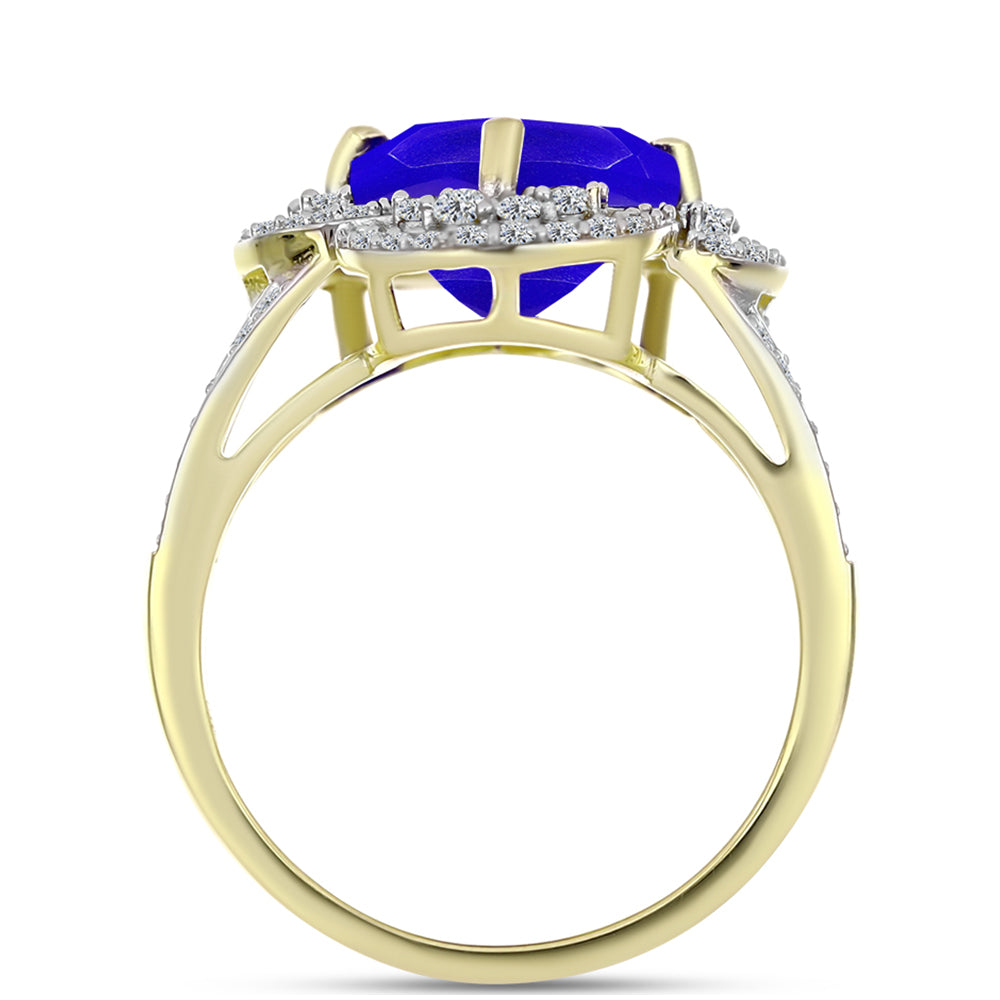 Anillo de Plata Bañada en Oro con Ágata azul y Topacio Blanco