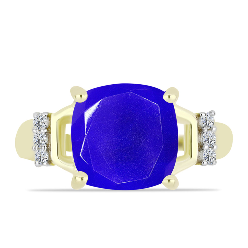 Anillo de Plata Bañada en Oro con Ágata azul y Topacio Blanco 1 