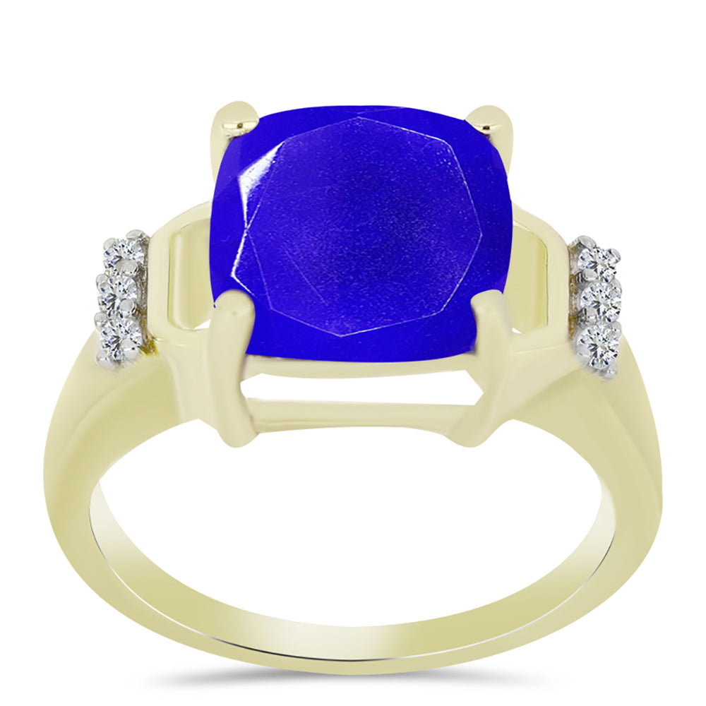 Anillo de Plata Bañada en Oro con Ágata azul y Topacio Blanco 3 