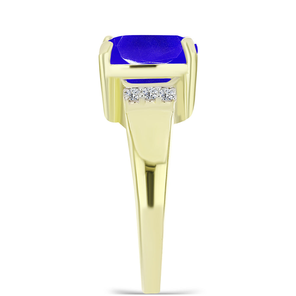 Anillo de Plata Bañada en Oro con Ágata azul y Topacio Blanco