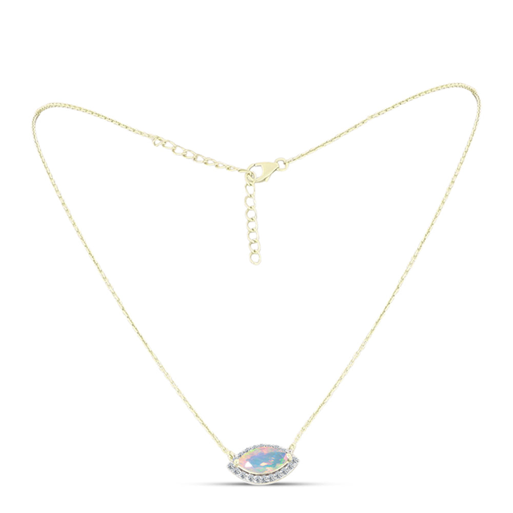Collar de Plata Bañada en Oro con Ópalo Welo y Topacio Blanco 1 