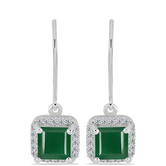 Pendientes de Plata con Calcedonia Verde y Topacio Blanco