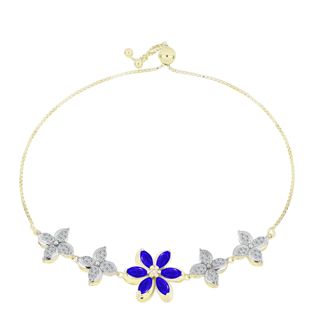 Pulsera de Plata Bañada en Oro con Ágata azul y Topacio Blanco
