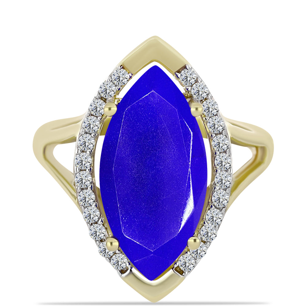 Anillo de Plata Bañada en Oro con Ágata azul y Topacio Blanco 1 
