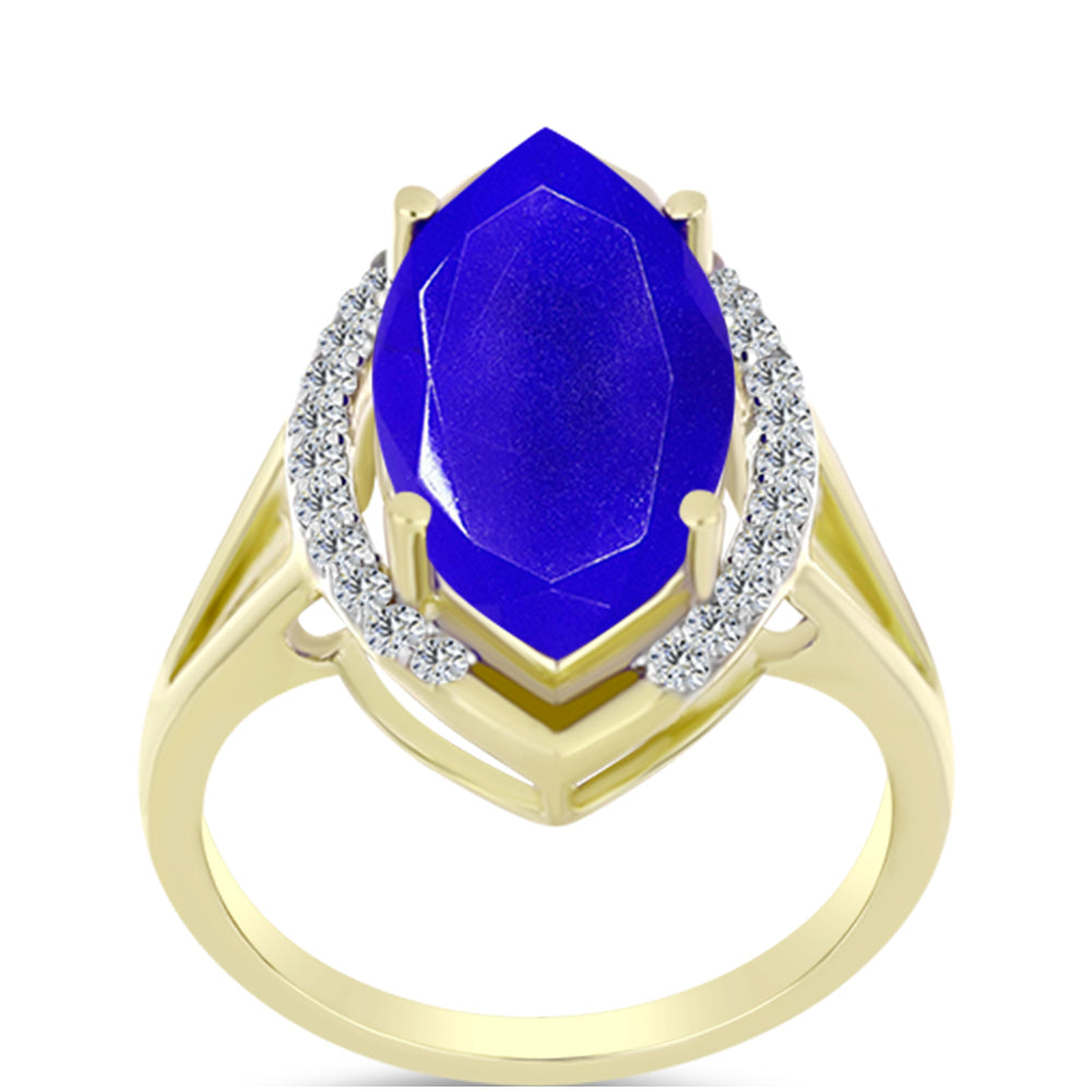 Anillo de Plata Bañada en Oro con Ágata azul y Topacio Blanco 3 