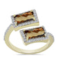 Anillo de Plata Bañada en Oro con Cuarzo Coñac y Topacio Blanco