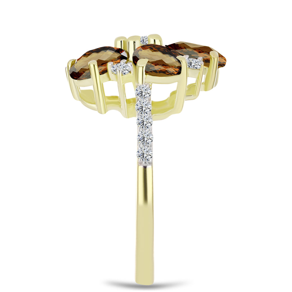 Anillo de Plata Bañada en Oro con Cuarzo Coñac y Topacio Blanco
