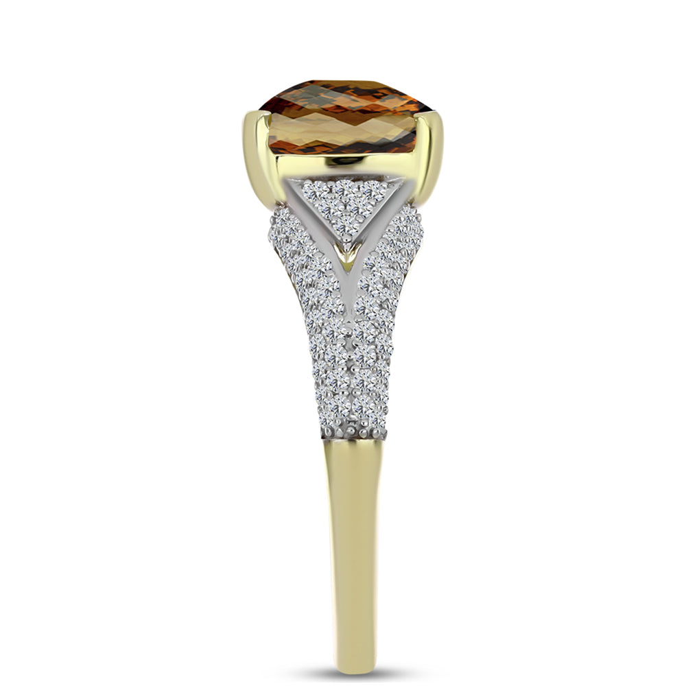Anillo de Plata Bañada en Oro con Cuarzo Coñac y Topacio Blanco 4 
