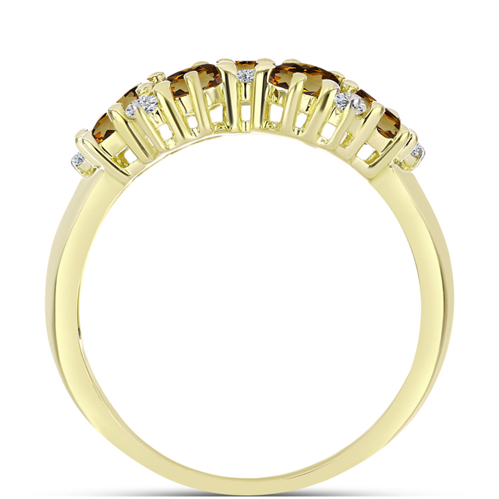 Anillo de Plata Bañada en Oro con Cuarzo Coñac y Topacio Blanco
