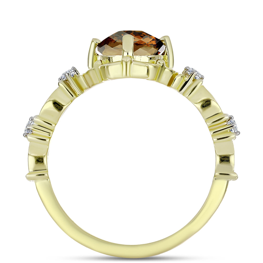 Anillo de Plata Bañada en Oro con Cuarzo Coñac y Topacio Blanco