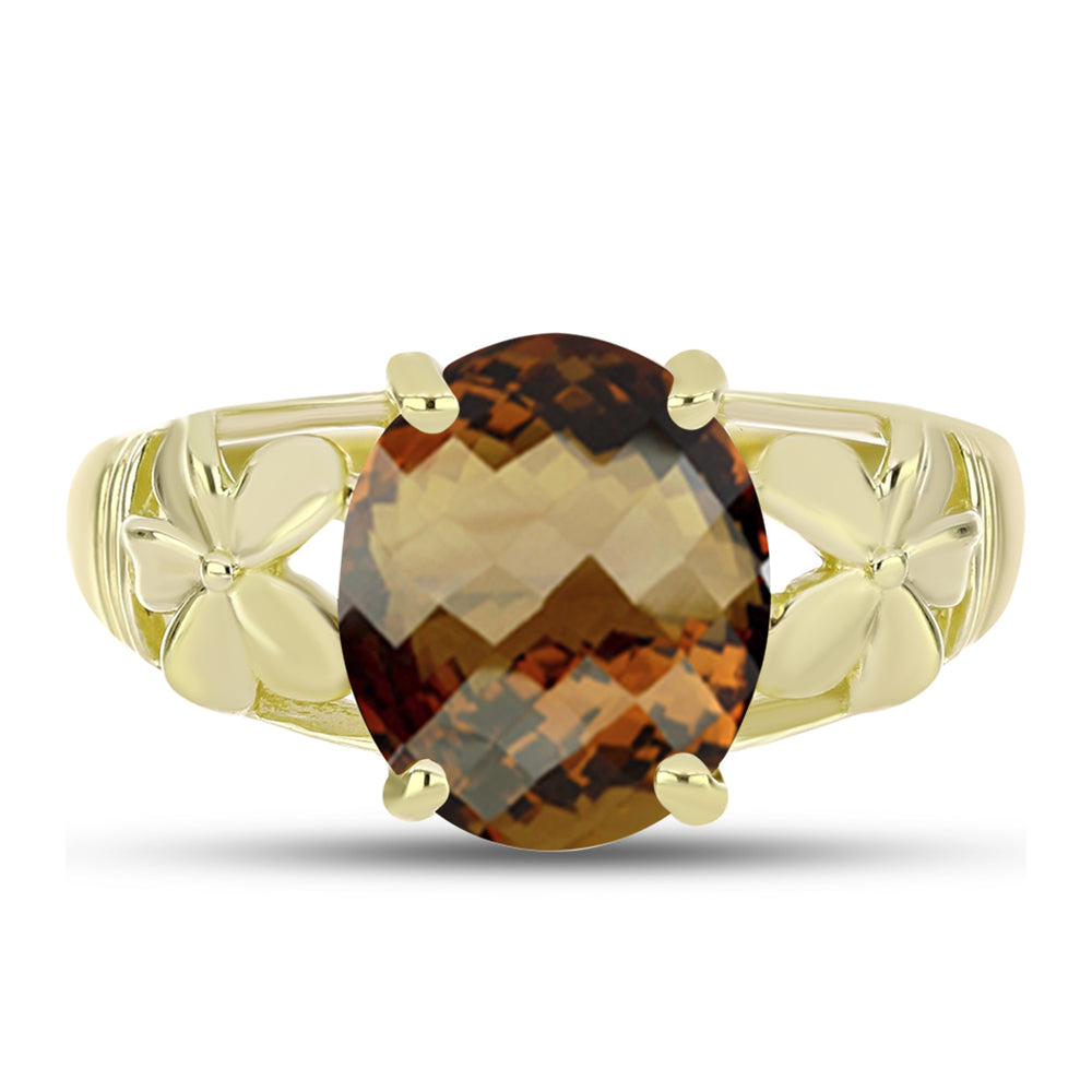 Anillo de Plata Bañada en Oro con Cuarzo Coñac 1 