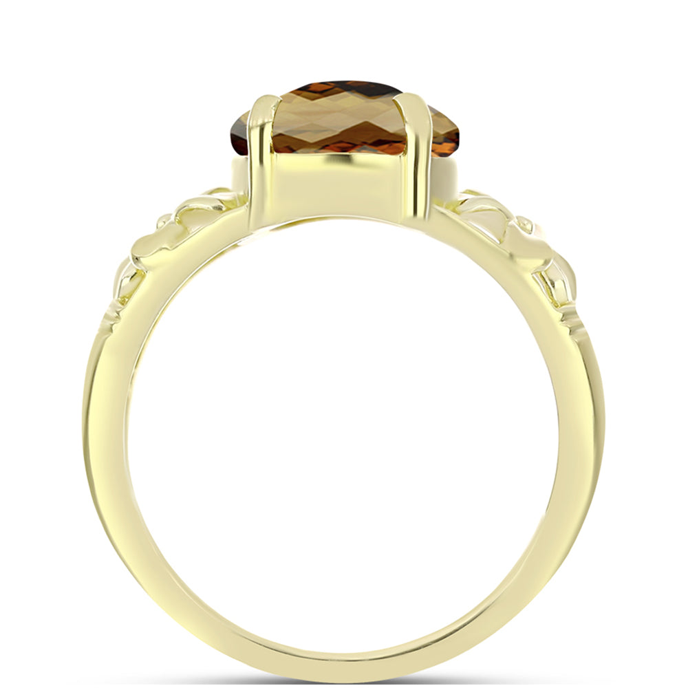 Anillo de Plata Bañada en Oro con Cuarzo Coñac