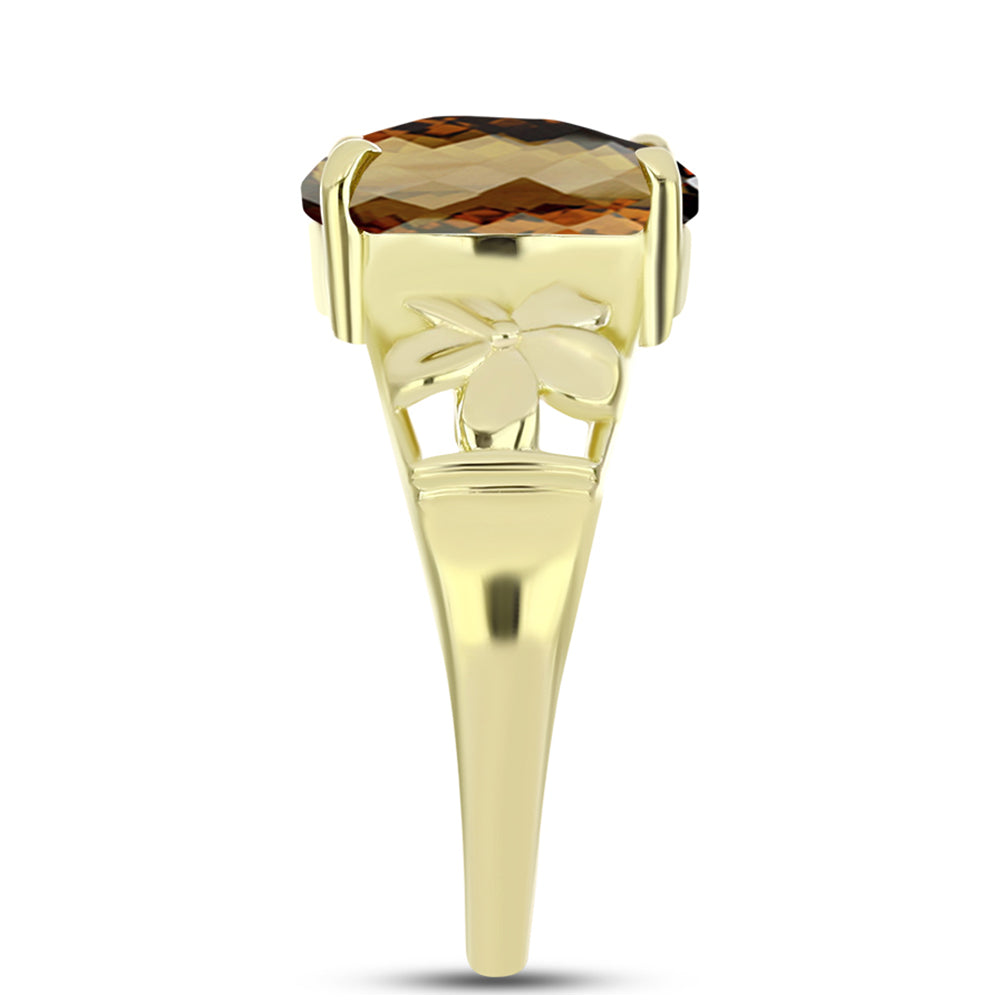 Anillo de Plata Bañada en Oro con Cuarzo Coñac 4 
