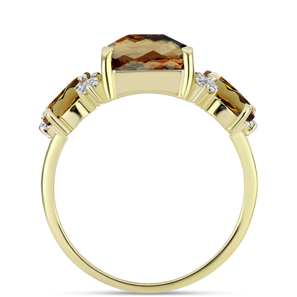 Anillo de Plata Bañada en Oro con Cuarzo Coñac y Topacio Blanco