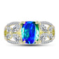 Anillo de Plata Bañada en Oro con Cuarzo Pavo Real y Topacio Blanco