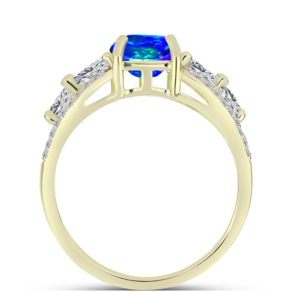 Anillo de Plata Bañada en Oro con Cuarzo Pavo Real y Topacio Blanco