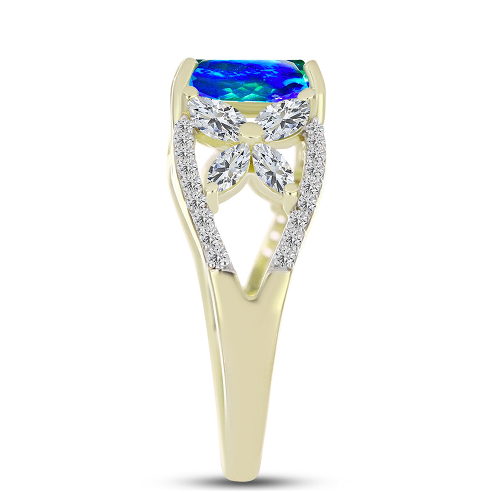 Anillo de Plata Bañada en Oro con Cuarzo Pavo Real y Topacio Blanco 4 