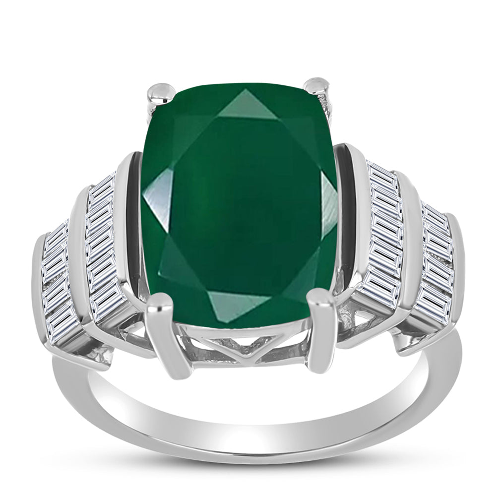 Anillo de Plata con Calcedonia Verde y Zircón Blanco