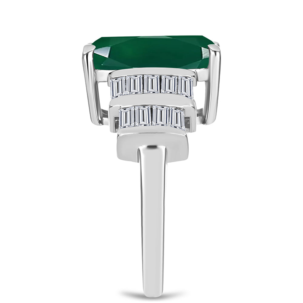 Anillo de Plata con Calcedonia Verde y Zircón Blanco