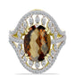 Anillo de Plata Bañada en Oro con Cuarzo Coñac y Topacio Blanco