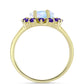Anillo de Plata Bañada en Oro con Piedra Lunar Arco Iris y Amatista de Marruecos