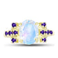 Anillo de Plata Bañada en Oro con Piedra Lunar Arco Iris y Amatista de Marruecos
