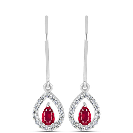 Pendientes de Plata con Rubí de Madagascar y Topacio Blanco