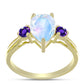 Anillo de Plata Bañada en Oro con Piedra Lunar Arco Iris y Amatista de Marruecos