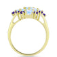 Anillo de Plata Bañada en Oro con Piedra Lunar Arco Iris y Amatista de Marruecos