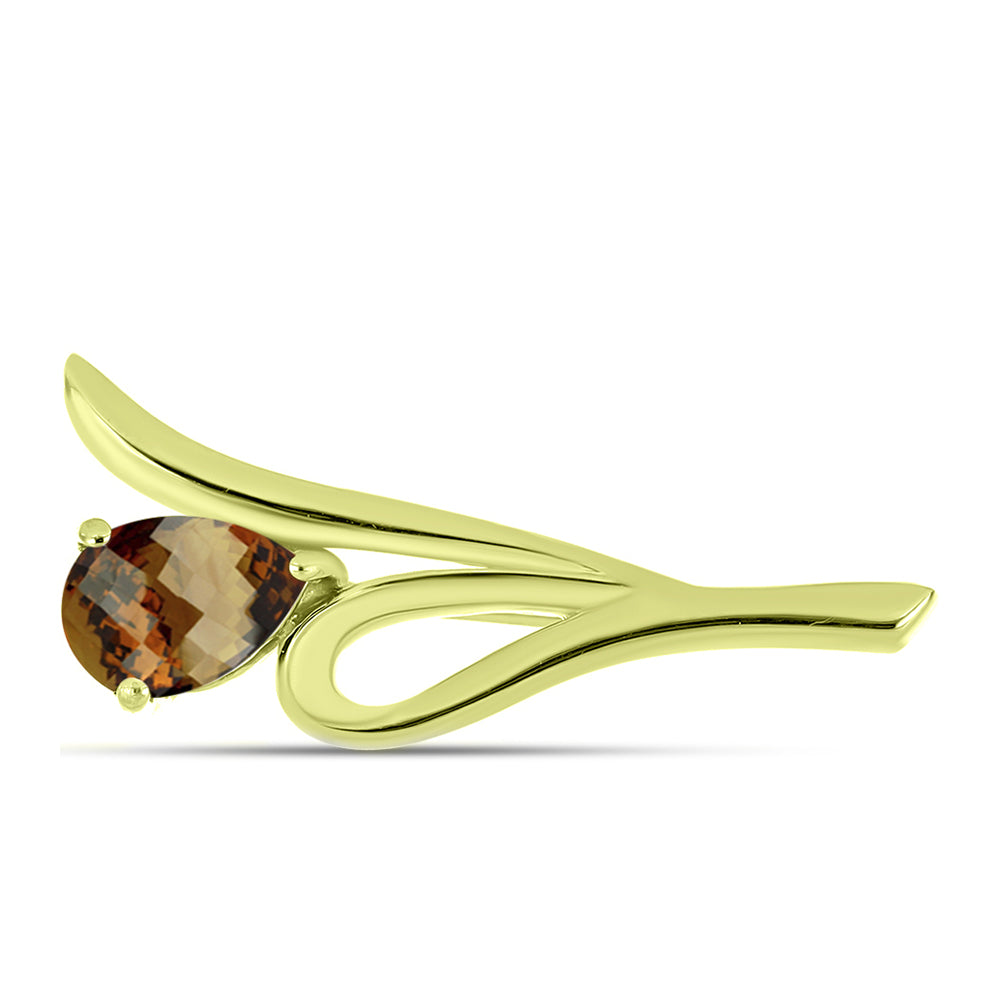 Broche de Plata Bañada en Oro con Cuarzo Coñac