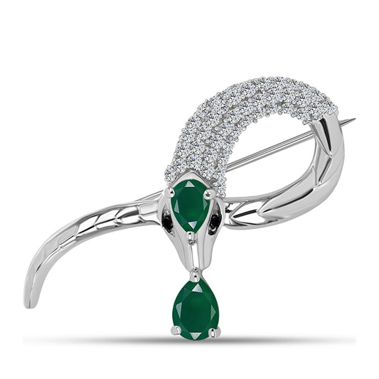 Broche de Plata con Calcedonia Verde y Topacio Blanco