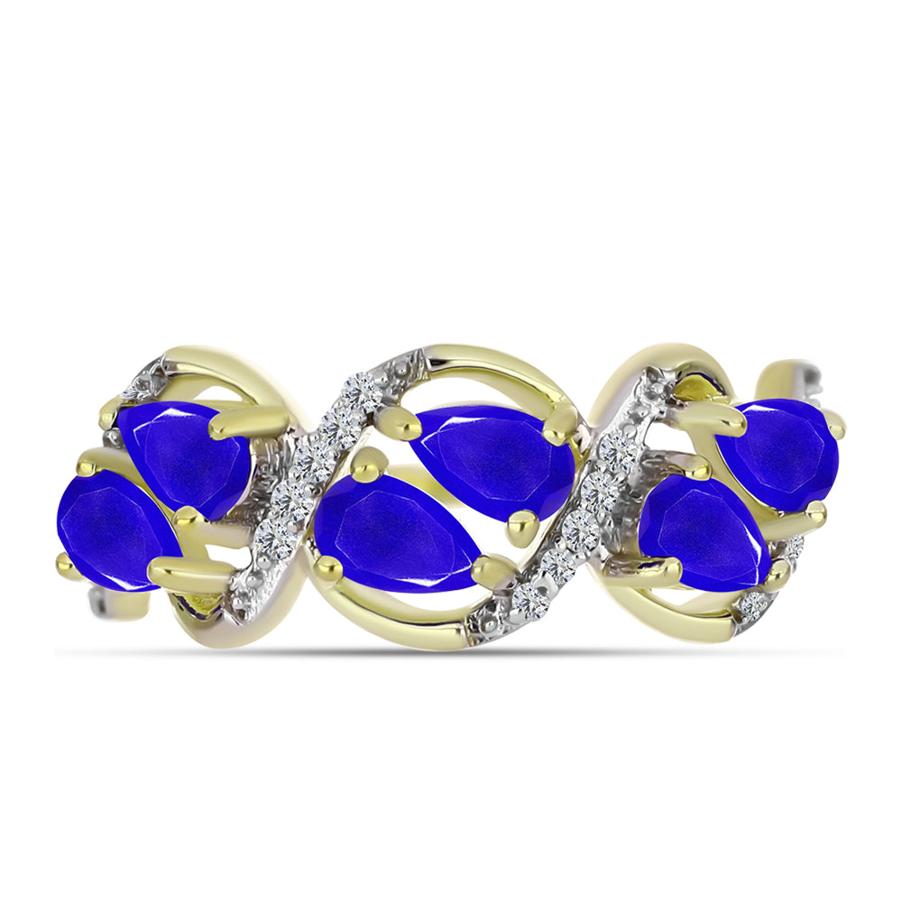 Anillo de Plata Bañada en Oro con Ágata azul y Topacio Blanco 1 