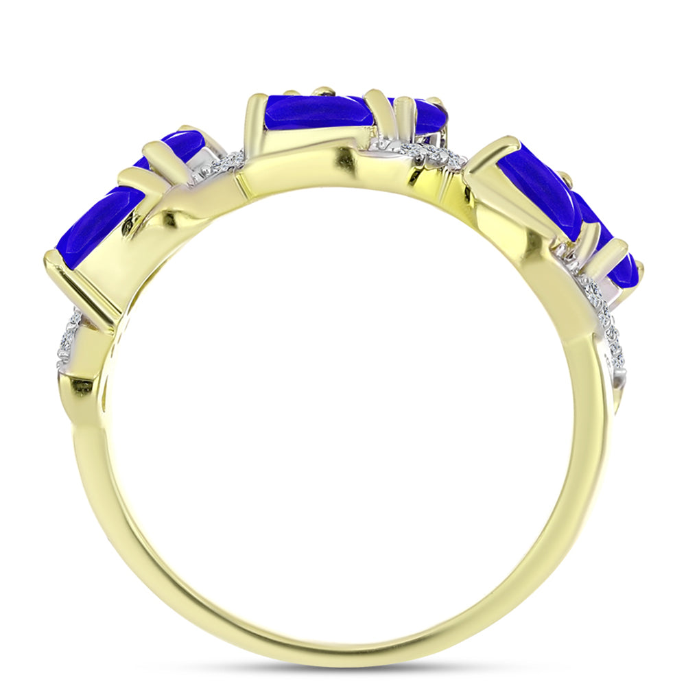 Anillo de Plata Bañada en Oro con Ágata azul y Topacio Blanco 2 