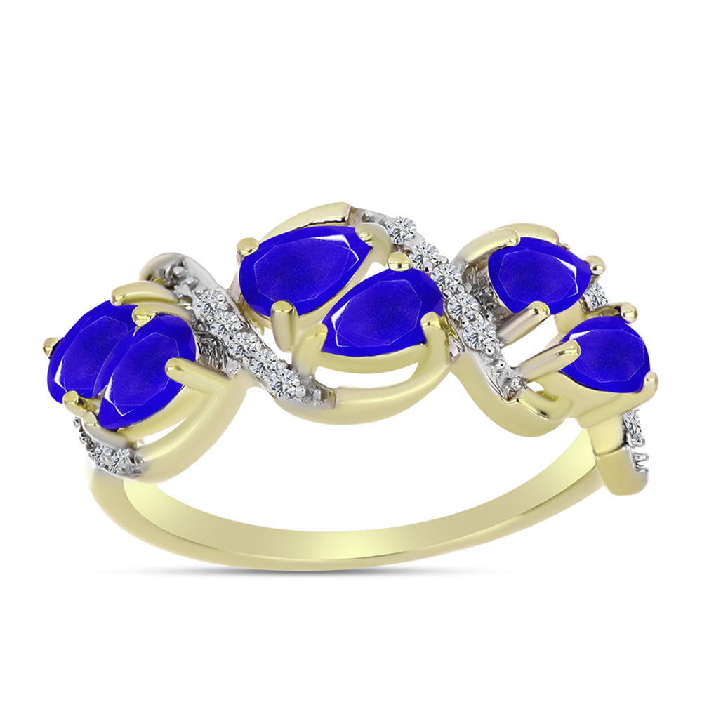 Anillo de Plata Bañada en Oro con Ágata azul y Topacio Blanco
