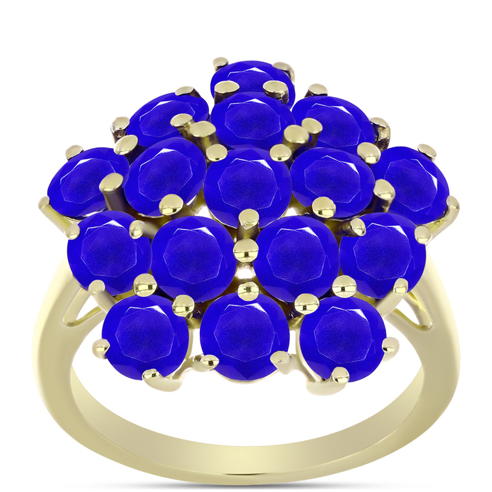 Anillo de Plata Bañada en Oro con Ágata azul