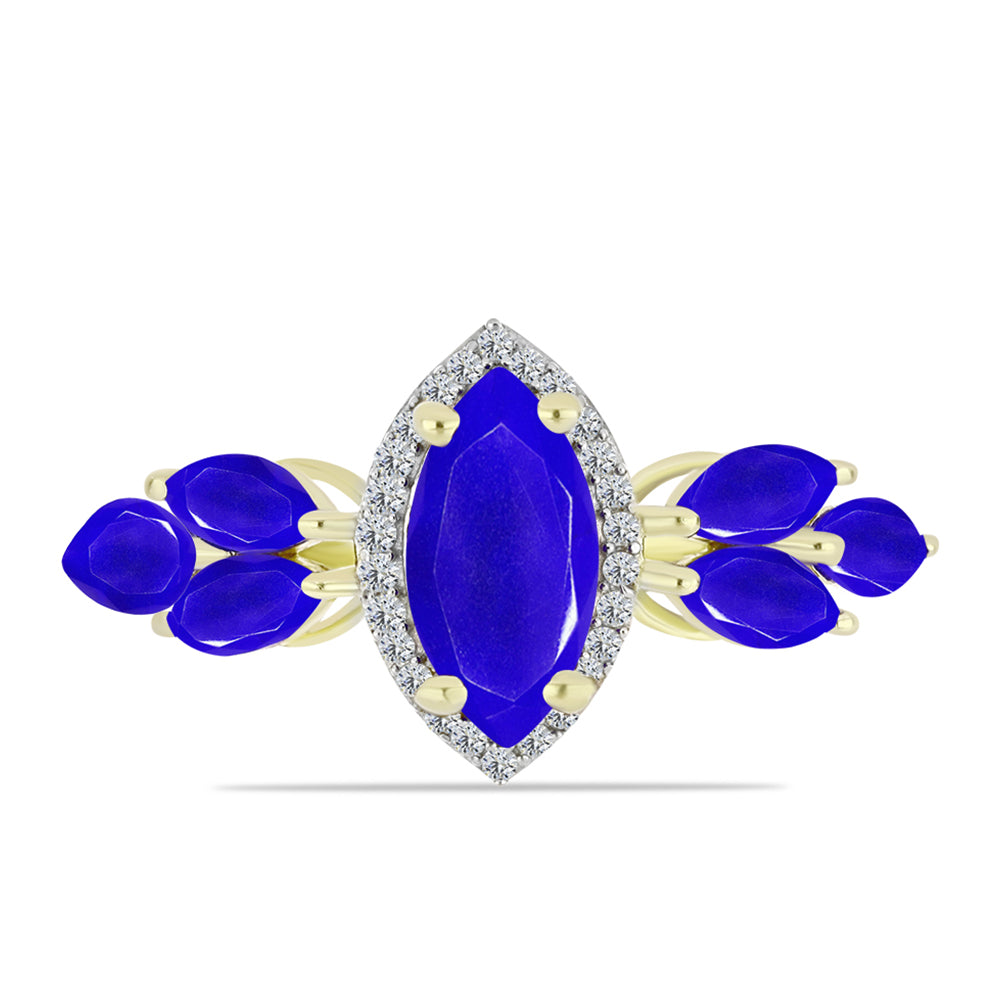 Anillo de Plata Bañada en Oro con Ágata azul y Topacio Blanco 1 