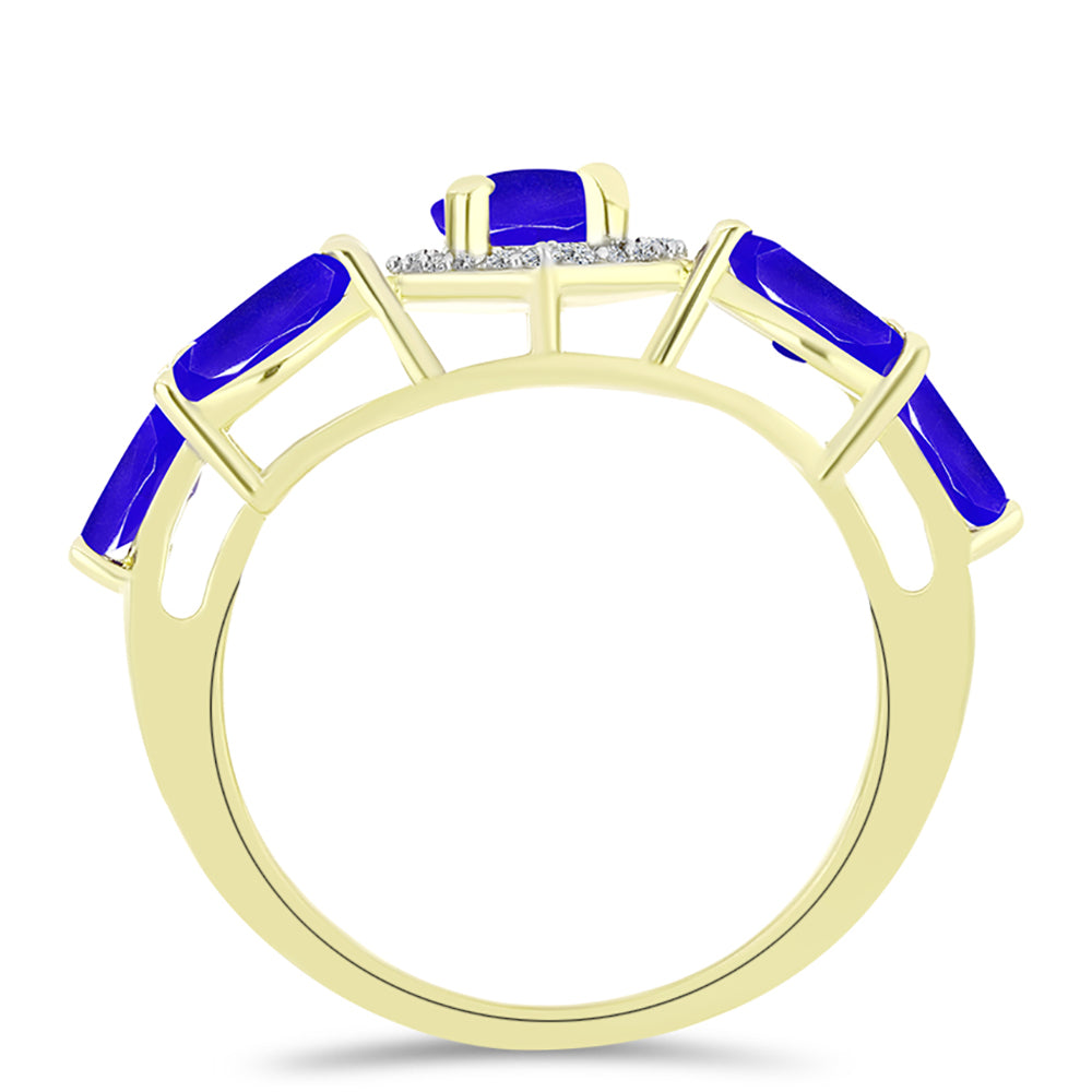 Anillo de Plata Bañada en Oro con Ágata azul y Topacio Blanco