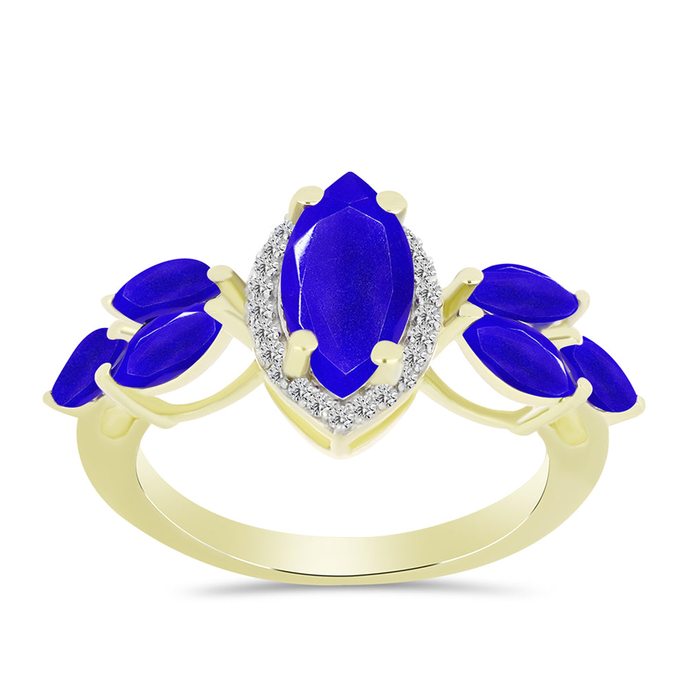 Anillo de Plata Bañada en Oro con Ágata azul y Topacio Blanco 3 