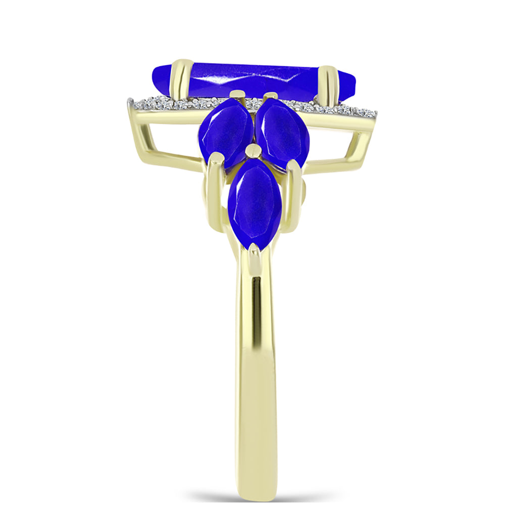 Anillo de Plata Bañada en Oro con Ágata azul y Topacio Blanco 4 