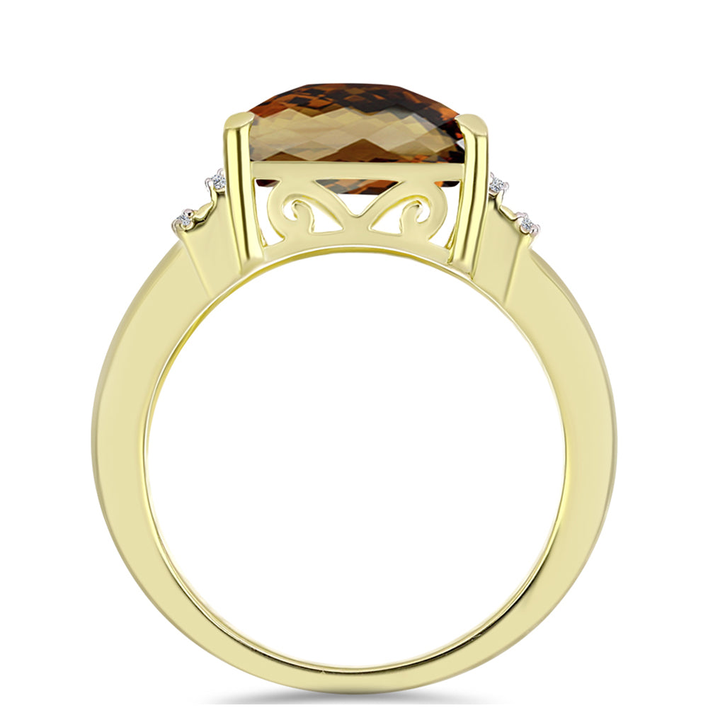 Anillo de Plata Bañada en Oro con Cuarzo Coñac y Topacio Blanco
