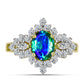 Anillo de Plata Bañada en Oro con Cuarzo Pavo Real y Topacio Blanco