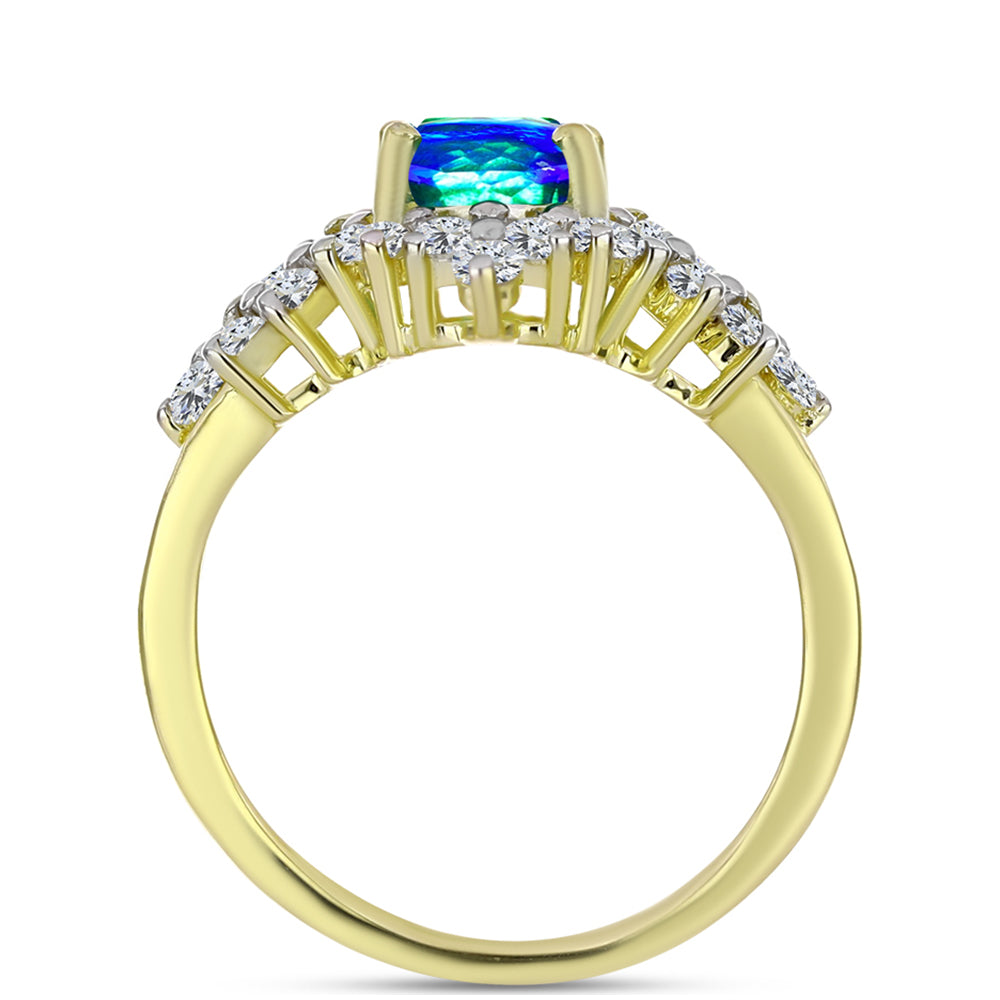 Anillo de Plata Bañada en Oro con Cuarzo Pavo Real y Topacio Blanco 2 