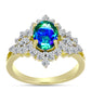 Anillo de Plata Bañada en Oro con Cuarzo Pavo Real y Topacio Blanco